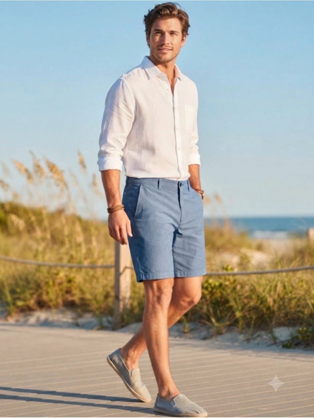 Men's Flat Front Casual Shorts in Blue